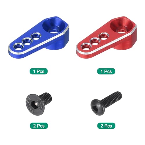 MECCANIXITY 2pcs Aluminum Alloy 1/18 25T Steering Servo Arm Horn Red/Dark Blue for DIY RC Car/Boat/Airplane Boat Accessories - color: Red/Dark Blue