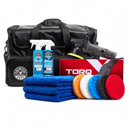 Chemical Guys, TORQX Dual Action Polisher Detailing Kit with Bag, 13-Piece | TORQX dual-action polisher with cutting, polishing and finishing pads in a range bag for paint correction - size: 14 ITEM KIT