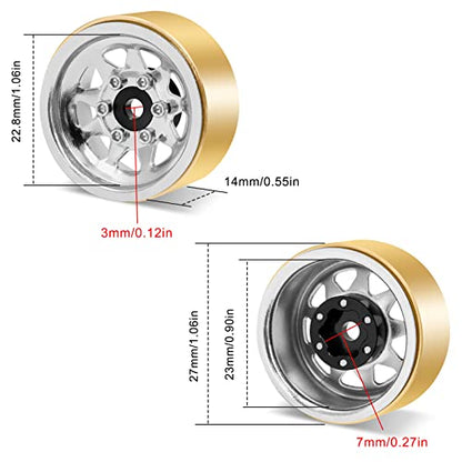 OGRC 1.0" Brass Aluminum Beadlock Wheels for TRX4M SCX24 Crawler (Silver) | 3.78mm Negative Offset, 22g Wheel Rim for TRX4M SCX24 AX24 1/18 1/24 RC Crawler - color: Silver