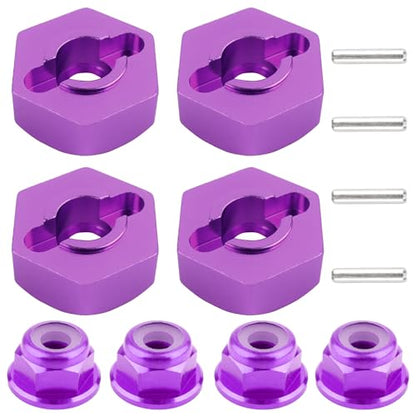 12mm Wheel Hex Hubs Drive Adapter 5mm Thick & Flange M4 Lock Nuts Aluminum for Redcat Axial HSP WLtoys Himoto RC Truck Model Car Upgrade Parts (Purple) - color: Purple