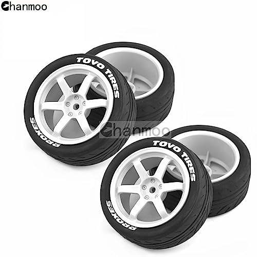 1/10 RC Rally Racing Tires And Hard Plastic Drift Wheels 12mm Hex On Road Tyres For 1:10 Touring Street Car Tamiya TT01 TT02 XV01 TA06 A959 PTG2 144001 HPI KYOSHO HSP PTG2 Traxxas 4PCS (White) - color: White