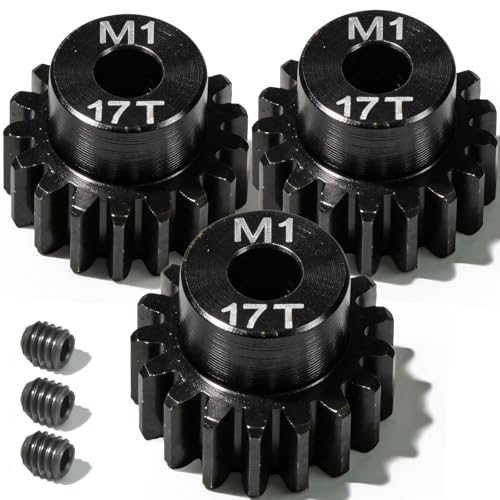 M1 Gear 17T 5mm Bore 3-Pack – High-Precision Hardened Steel Motor Pinion Gear for 1/8 1/10 RC Crawler, Monster Truck, Short Course Truck & Boat (Compatible with Traxxas Axial, FMS, HSP Redcat Losi) - style: M1 3Pcs 17T