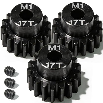 M1 Gear 17T 5mm Bore 3-Pack – High-Precision Hardened Steel Motor Pinion Gear for 1/8 1/10 RC Crawler, Monster Truck, Short Course Truck & Boat (Compatible with Traxxas Axial, FMS, HSP Redcat Losi) - style: M1 3Pcs 17T