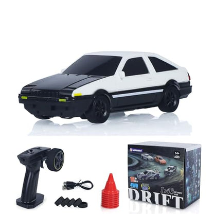 TOUCAN RC HOBBY 1/43 Rc Drift Car AE86 15km/h High Speed 2.4G Radio Controlled Racing Vichle Fully Proportional 4WD RTR Mini Model Dual Hazard Lights Radio Battery 14+ - color: White