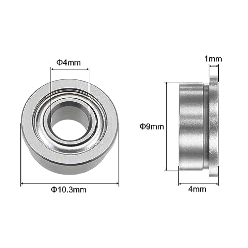 uxcell F684ZZ Flanged Ball Bearing 4x9x4mm Double Shielded Chrome Steel Flange Bearings, 4pcs - size: 4x9x4mm