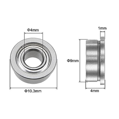uxcell F684ZZ Flanged Ball Bearing 4x9x4mm Double Shielded Chrome Steel Flange Bearings, 4pcs - size: 4x9x4mm