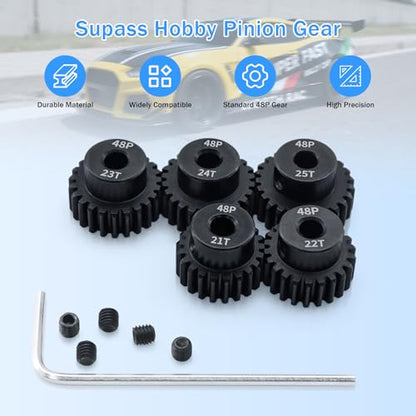 48P 21T 22T 23T 24T 25T Pinion Gear Sets with Screwdrivers for 3.175mm Shaft Brushless Brush Motor Compatible with Arrma HPI Kyosho Losi Axial Traxxas Tamiya 1/10 RC Car Monster Truck Buggy - size: 21T 22T 23T 24T 25T