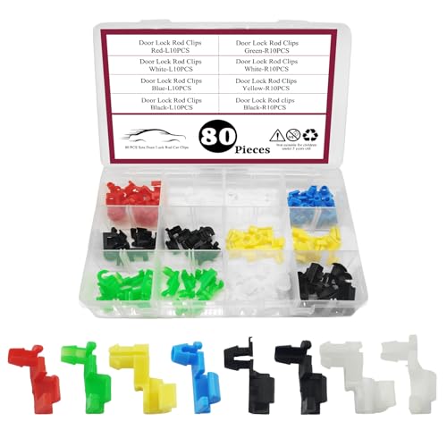 80PCS Door Lock Rod Car Clips Assortment Kit, Door Install Clips, Tailgate Handle Rod Clip, Car Accessories Left and Right Door Handle Rod End Clip Retainer Compatible with Most Vehicles