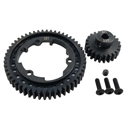 Hardened Steel 1.0 Mod Spur Gear with 23T Pinion for X-Maxx Maxx E-Revo (52T) | 1/5 Scale,1/7 XO-1,1/10 Maxx,E-Revo 2.0 VXL,Heavy Duty,Upgrade Parts,6449 Compatible,High Strength - style: 52T