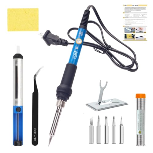 LDK Soldering Iron Kit Electronics, 60W 110V [Upgraded] Soldering Kit | Adjustable Temperature Welding Tool, Soldering Pen with 5pcs Different Tips, Stand, Tweezers, Sponge, Flux Pen, Solder Wire - color: 60w 12-in-1