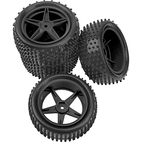 4Pack HIRCQOO OD 88mm/3.46" Front & Rear Rubber Plastic Wheel Rims Tires 12mm Hex Hub Compatible with Redcat Tornado Shockwave HPI HSP ExceedRC Kyosho 1/10 Scale Off Road Buggy (Black) - color: Black