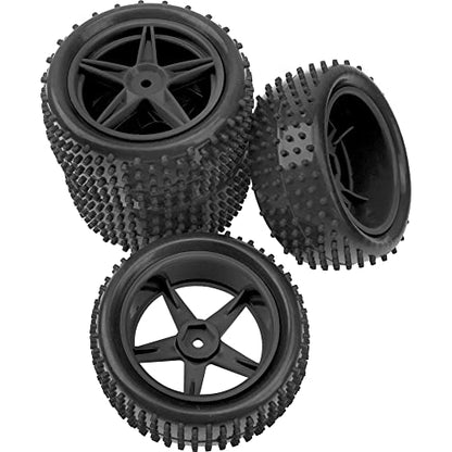 4Pack HIRCQOO OD 88mm/3.46" Front & Rear Rubber Plastic Wheel Rims Tires 12mm Hex Hub Compatible with Redcat Tornado Shockwave HPI HSP ExceedRC Kyosho 1/10 Scale Off Road Buggy (Black) - color: Black