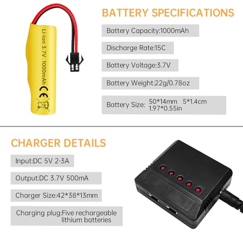 sea jump 5PCS 3.7V 1000mAh Li-ion Battery with 5in1 Charger for TB202 TB201 TM201 TM202 TC141 DE35 DE38 DE40 DE50 DE84 S767 SL-356A 1220A RC Stunt Car RC Toy Car RC Rolling Car Battery