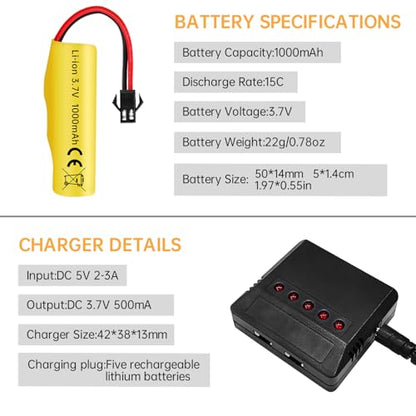 sea jump 5PCS 3.7V 1000mAh Li-ion Battery with 5in1 Charger for TB202 TB201 TM201 TM202 TC141 DE35 DE38 DE40 DE50 DE84 S767 SL-356A 1220A RC Stunt Car RC Toy Car RC Rolling Car Battery