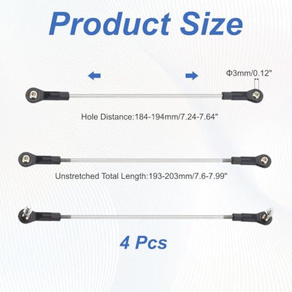 MECCANIXITY 4Pcs Adjustable Turnbuckles Camber Link, 184-194mm Turnbuckle Rod Steering Servo Linkage with M3 Ball Head Rod Ends for RC Car Replace Parts - size: 184-194mm