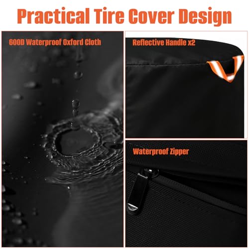 Tire Cover Diameter 33" Lx47 H, Waterproof 600D Oxford Outdoor Tire Storage | Spare Tire Wheel Cover,Universal Truck Camper Tough Spare Tire Bag with Waterproof Zipper, Reflective Handles
