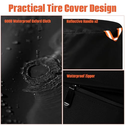 Tire Cover Diameter 33" Lx47 H, Waterproof 600D Oxford Outdoor Tire Storage | Spare Tire Wheel Cover,Universal Truck Camper Tough Spare Tire Bag with Waterproof Zipper, Reflective Handles