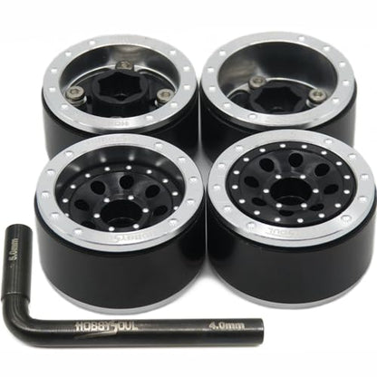 Adjustable Offset 1.0 Beadlock Wheels Silver Black, Heavy 1.0 rc Wheels 21g/Rim for 1/18 Traxxas TRX4M Axial SCX24 90081 & Other 1/24 1/18 RC Crawler Truck, (4-Pack) - color: Silver & Black