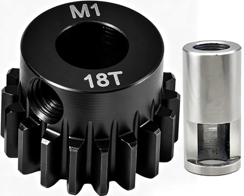 18T M1 8mm Steel Pinion Gear with 8mm to 5mm Adapter Shaft for Traxxas 1/5 X-MAXX 1/10 RC Car Buggy Truck, Available in 14T to 30T Mod 1 Motor Gear for Enhanced Performance and Durability - size: 18T