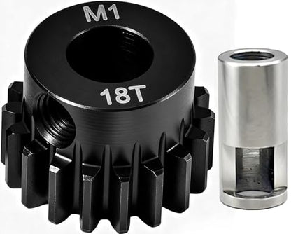 18T M1 8mm Steel Pinion Gear with 8mm to 5mm Adapter Shaft for Traxxas 1/5 X-MAXX 1/10 RC Car Buggy Truck, Available in 14T to 30T Mod 1 Motor Gear for Enhanced Performance and Durability - size: 18T