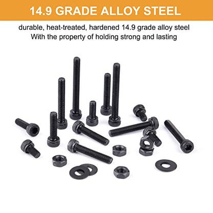 M3 x 4/5/6/8/10/12/14/16/18/20/25mm Socket Cap Screws, VIGRUE 610PCS 14.9 Grade Alloy Steel M3 Socket Hex Head Cap Machine Screws Bolts Nuts Washer Assortment Kit - size: M3 Socket black