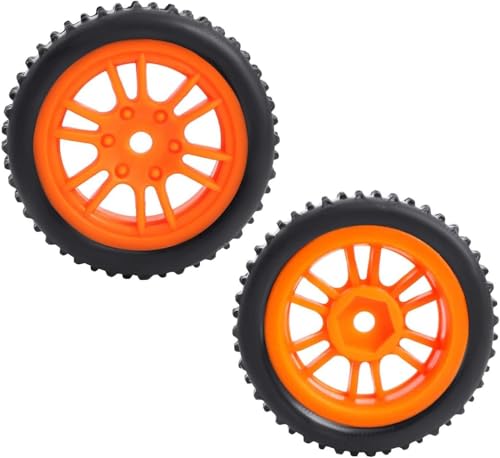 4PCS Pre-Mounted Pin Buggy RubberTires and Wheel Rims Set 7MM Hexagon for 1/24 Losi Micro-B RC Car Upgrades Parts (Orange) - color: Orange