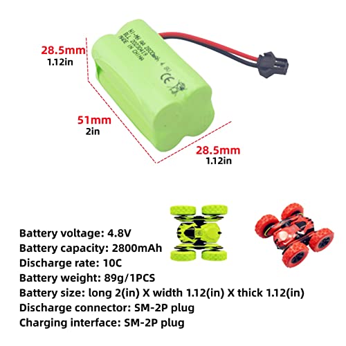 AA 4.8V 2800mah SM-2P Plug Rechargeable Battery with USB Charging Cable for Electric Toys Robot RC Boat 1/28 Stunt RC car C128 1/28 NB2801 NB2802 NB2803 Double-Sided Tumbling Spin Stunt Car