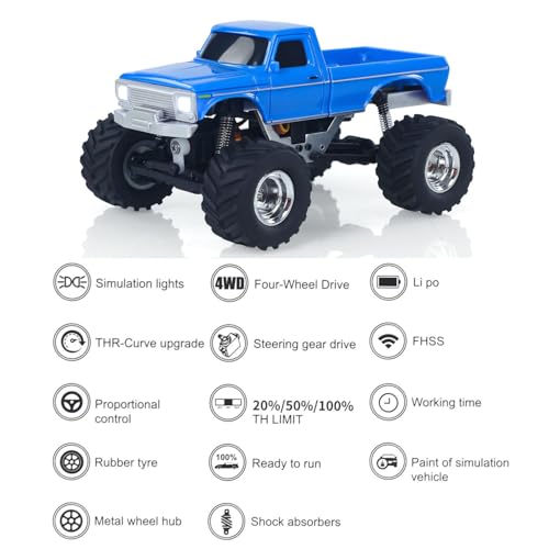 JABAILE 3602 1/36 4WD 2.4G Radio Controlled Off Road Vehicles Mini Crawler Car Lipo Battery Lights RTR RC Toys Model Gift Hobby Model - color: 3602-blue