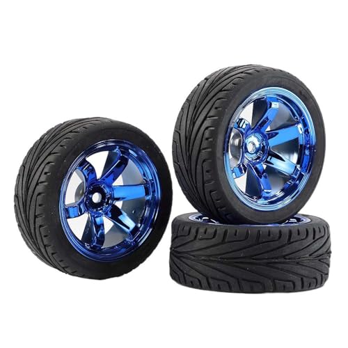4PCS 1:10 RC Tires and Plastic Wheels Rims for 1/10 Scale On Road Touring Racing Drift Car HSP HPI Tamiya (Blue) - color: Blue
