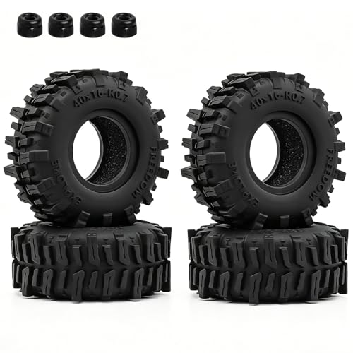 0.7" RC Crawler Cling on Tires, 40x16mm Aggressive Block Tread Soft Rubber Tires with Foam Inserts for Axial SCX30 Upgrades RC Rock Crawler Car Ford Bronco K10 Ascent-32, 4PCS(Style B)