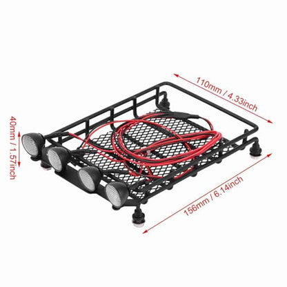 RC Car Roof Rack, LED Lights Durability Iron Axial Scx10 1/10 Rc Crawler Car (4 White)