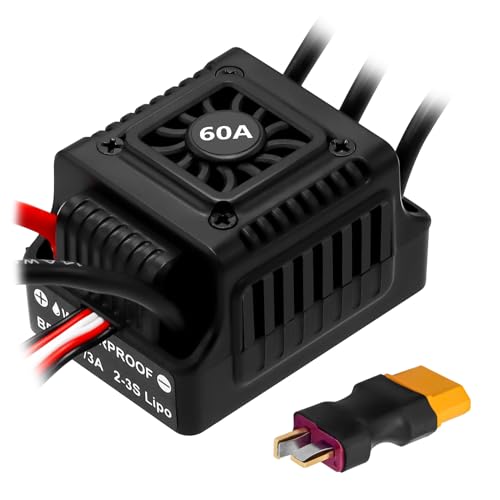 Upgraded 60A Brushless ESC 2-3S Electronic Speed Controller Waterproof ESC for 1/10 Remote Control Car Truck (Black) - color: Black