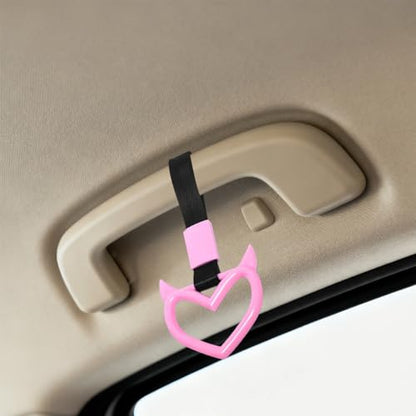 2PCS Car Devil Heart Handle Ring, Cute Heart-Shaped Vehicle Rear Bumper Waring Loops, Automotive Grab Handle Strap Drift Charm Decoration, Universal Fit (Pink/Black) - color: Pink/Black