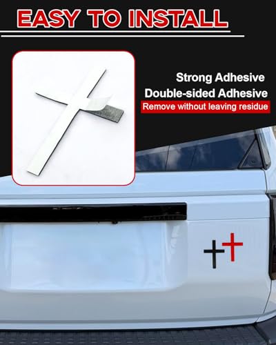 2PCS Metal Jesus Cross Car Emblem, 2.5"×1.8" 3D Silver Alloy Religious Jesus Christ Cross Badge Stickers, Self-Adhesive Automotive Christian Decals for Car Body, Tailgate, Window(Black+Red) - color: Black+Red