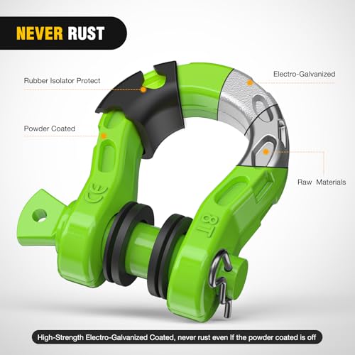 Nilight Mega D-Ring Shackles, 3/4" Heavy Duty Recovery Tow Shackle | 7/8" Screw Pin, 2Pcs Green, 68,000 lbs Break Strength(17,000 lb WLL), Forged Steel, Off-Road Recovery, Fits Tow Strap Winch - color: Green 3/4" 31 Ton 2 Pack, size: Shackle