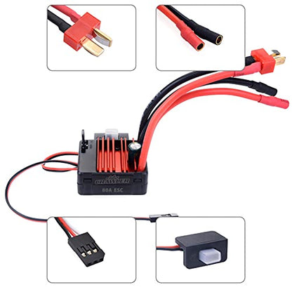 Topyond Brushed Motor, 5 Slot 550 12T and 80A for 1/10 RC Crawler Brushed M | 5 Slot 550 Brushed Motor 12T and 80A Esc Combo Set RC Car Accessories for 1/10 RC Crawler Brushed Motor Car