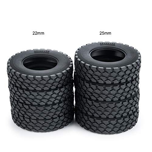 RC-Hub 4pcs RC Rubber Tires Wheels Tires for 1/14 Tamiya Tractor Trucks Trailer RC Car (25mm) - size: 25mm