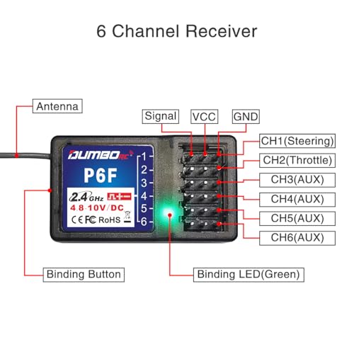 DUMBORC P6F 6 Channels 2.4GHz RC Receiver for DUMBORC X4 X5 X6 RC Car Boat - style: P6F