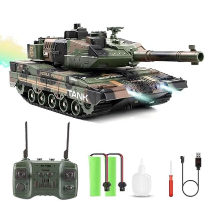RC Tank for Kids that Shoots, Auto Demo, Lights, Sounds, Smoke | Remote Control Tank, 360° Rotating Turret, RC Military Vehicle Tank Toy for Boys 6-12 Birthday Gift