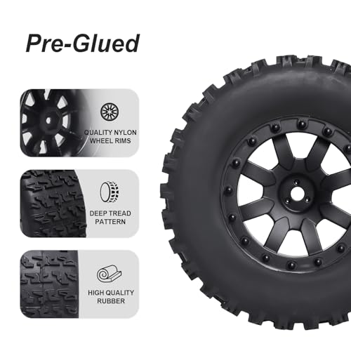 HobbyPark Pre-Glued RC Tires and Wheels 12mm Hex for 1/10 Scale RC Short Course Truck Traxxas Slash 4x4 2WD BL-2S, Redcat Blackout XTE SC TR10, Losi 22S SCT, 4PCS (Style B) - style: Style B