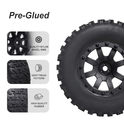 HobbyPark Pre-Glued RC Tires and Wheels 12mm Hex for 1/10 Scale RC Short Course Truck Traxxas Slash 4x4 2WD BL-2S, Redcat Blackout XTE SC TR10, Losi 22S SCT, 4PCS (Style B) - style: Style B