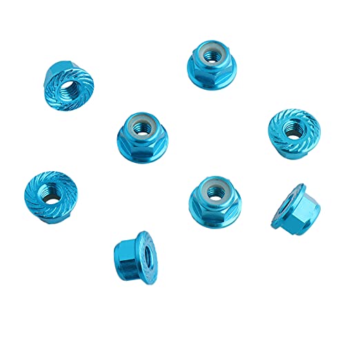 8PCS Flange M4 Lock Nuts Serrated Nylon Self-Tightening Aluminum M4 Wheel Hardware for Axial HPI TLR ECX Model RC Car Vehicles Upgraded Replacement Parts (Light Blue) - color: Light Blue