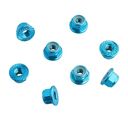 8PCS Flange M4 Lock Nuts Serrated Nylon Self-Tightening Aluminum M4 Wheel Hardware for Axial HPI TLR ECX Model RC Car Vehicles Upgraded Replacement Parts (Light Blue) - color: Light Blue