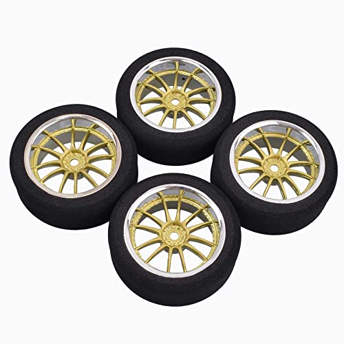 4Pcs 1/10 On-Road Foam Tires& 9003 Wheel Rims 12mm Hex for HSP HPI RC Racing Car Toy, Gold