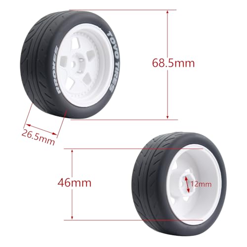 68mm 4PCS 1/10 RC On-Road tires and Hard Plastic wheels set Hex 12mm For WRC Drift Car Conversion 1/10 RC On-Road Car Traxxas Tamiya FW06 TT02 HPI HSP 94122 Kyosho W115 (White) - color: White