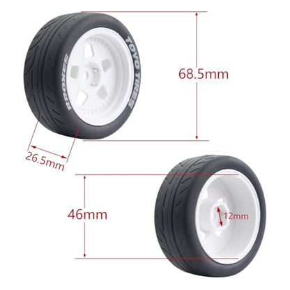 68mm 4PCS 1/10 RC On-Road tires and Hard Plastic wheels set Hex 12mm For WRC Drift Car Conversion 1/10 RC On-Road Car Traxxas Tamiya FW06 TT02 HPI HSP 94122 Kyosho W115 (White) - color: White