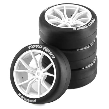 1/10 RC Drift Tires and Plastic Wheels Rims Rally Racing Tyres 12mm Hex for 1:10 Scale On Road Touring Street Car Tamiya Traxxas HPI KYOSHO XV02 XV01 TT01 TT02 PTG2 A959 4PCS (A White) - color: A White