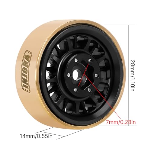 INJORA 1.0 Plus Brass -3.75mm Offset Wheels for 1/24 1/18 RC Crawler(Black) - color: Black