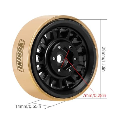INJORA 1.0 Plus Brass -3.75mm Offset Wheels for 1/24 1/18 RC Crawler(Black) - color: Black