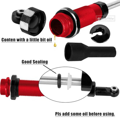 RC Shock Absorber Upgrades Part for 1/10 Jato 4X4 Brushless,Jato 4X4 VXL,Alloy Aluminium Shocks Front Rear,Replace #7462,Red - color: Red(4pcs)